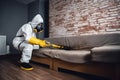 pest exterminator pesticide insect termite kill cockroach control sofa uniform. Generative AI. Royalty Free Stock Photo