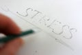 Man erases the word stress with an eraser