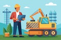 A man evaluates heavy machinery essential for construction work while surrounded by a worksite, Man checking heavy equipment for Royalty Free Stock Photo