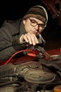 Man charging battery of car by jumper cables Royalty Free Stock Photo