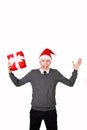 Man excited happy smile hold gift box in hand. Royalty Free Stock Photo