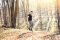 A man exercise in nature skips rope Royalty Free Stock Photo