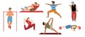 Man exercise, yoga, sportsman characters workout