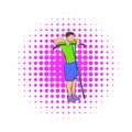 Man exercising on cable machine icon, comics style Royalty Free Stock Photo