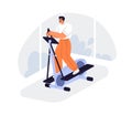 Man exercising on elliptical machine. Healthy active person training endurance, running on cross-trainer. Cardio workout