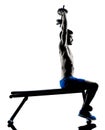 Man exercising fitness weights Bench Press exercises silhouette Royalty Free Stock Photo