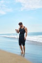 Man Exercising Outdoor, Doing Workout Exercise At Beach. Fitness Royalty Free Stock Photo