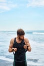 Man Exercising Outdoor, Doing Workout Exercise At Beach. Fitness Royalty Free Stock Photo