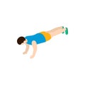 Man exercising push-ups icon, isometric 3d style