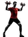 Man exercising weight training silhouette