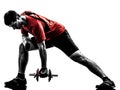 Man exercising weight training silhouette