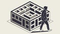 Man Exiting a Complex Geometric Box Maze Vector Concept, vector design Generative AI Royalty Free Stock Photo