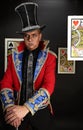 Man in expensive suit of illusionist-conjurer. Royalty Free Stock Photo