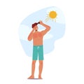 Man Experiences Painful Sunburn On The Beach, Resulting In Redness, Itching, And Peeling Skin, Cartoon Illustration