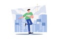 Man Experiencing Metaverse City Illustration concept. A flat illustration isolated on white background Royalty Free Stock Photo