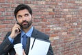 Man experimenting nervousness during phone call