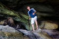 Man Explore Cave Royalty Free Stock Photo