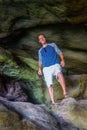 Man Explore Cave Royalty Free Stock Photo