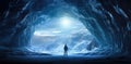 Man exploring an amazing glacial cave Royalty Free Stock Photo