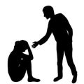 Man extending a helping hand to a sad woman