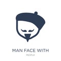 Man face with beret and goatee icon. Trendy flat vector Man face