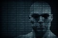 Man face blended with binary code digits. Concept of hacker, data protection etc. Royalty Free Stock Photo