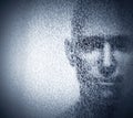 Man face blended with binary code digits. Concept of hacker, data protection etc. Royalty Free Stock Photo