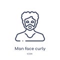 man face curly hair and moustache icon from people outline collection. Thin line man face curly hair and moustache icon isolated