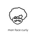 Man face curly hair and moustache icon. Trendy modern flat linea Royalty Free Stock Photo