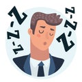 Man face emotive icon. Male character resting with closed eyes