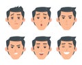 Man Face Emotive Vector Icon in Flat Style Set