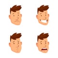 Man face expressions. Set of different male facial emotions. Attractive cartoon character. Happy, sad, surprised, tired