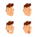 Man face expressions. Set of different male facial emotions. Attractive cartoon character. Sad, tired, laugh, angry and Royalty Free Stock Photo