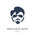 Man face with glasses and goatee icon. Trendy flat vector Man fa