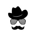 Man face with glasses, mustache and cowboy hat. Photo props. Cowboy. Vector