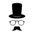 Man face with glasses, mustache and hat. Photo props. Gentleman. Detective. Vector