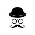 Man face with glasses, mustache and hat. Photo props. Gentleman. Detective. Vector