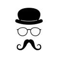 Man face with glasses, mustache and hat. Photo props. Gentleman. Detective. Vector