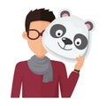 Man Without Face in Glasses with Panda Mask