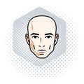 Man face, human head. Vector character, handsome bald male.