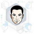 Man face, human head. Vector character, handsome brunet male wit