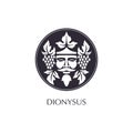 Man face logo with grape berries and leaves. Bacchus or Dionysus. Antique style for winemakers or wines. Vector illustration