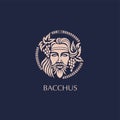 Man face logo with grape berries and leaves. Bacchus or Dionysus. A style for winemakers or brewers Royalty Free Stock Photo