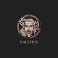 Man face logo with grape berries and leaves. Bacchus or Dionysus. A style for winemakers or brewers Royalty Free Stock Photo