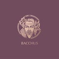 Man face logo with grape berries and leaves. Bacchus or Dionysus. A style for winemakers or brewers