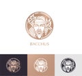 Man face logo with grape berries and leaves. Bacchus or Dionysus. A style for winemakers or brewers Royalty Free Stock Photo