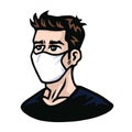 Man in Face Mask Line Drawing Icon Vector Disease Prevention. Protection Coronavirus, Air pollution, Covid-19