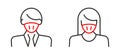 Man in face mask line icon, vector pictogram of disease prevention.