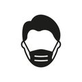 Man in Face Mask Silhouette Icon. Medical Face Protection Mask Cover Mouth and Nose of Human. Wear Respirator against