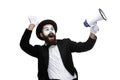Man With A Face Mime Screaming Into Megaphone